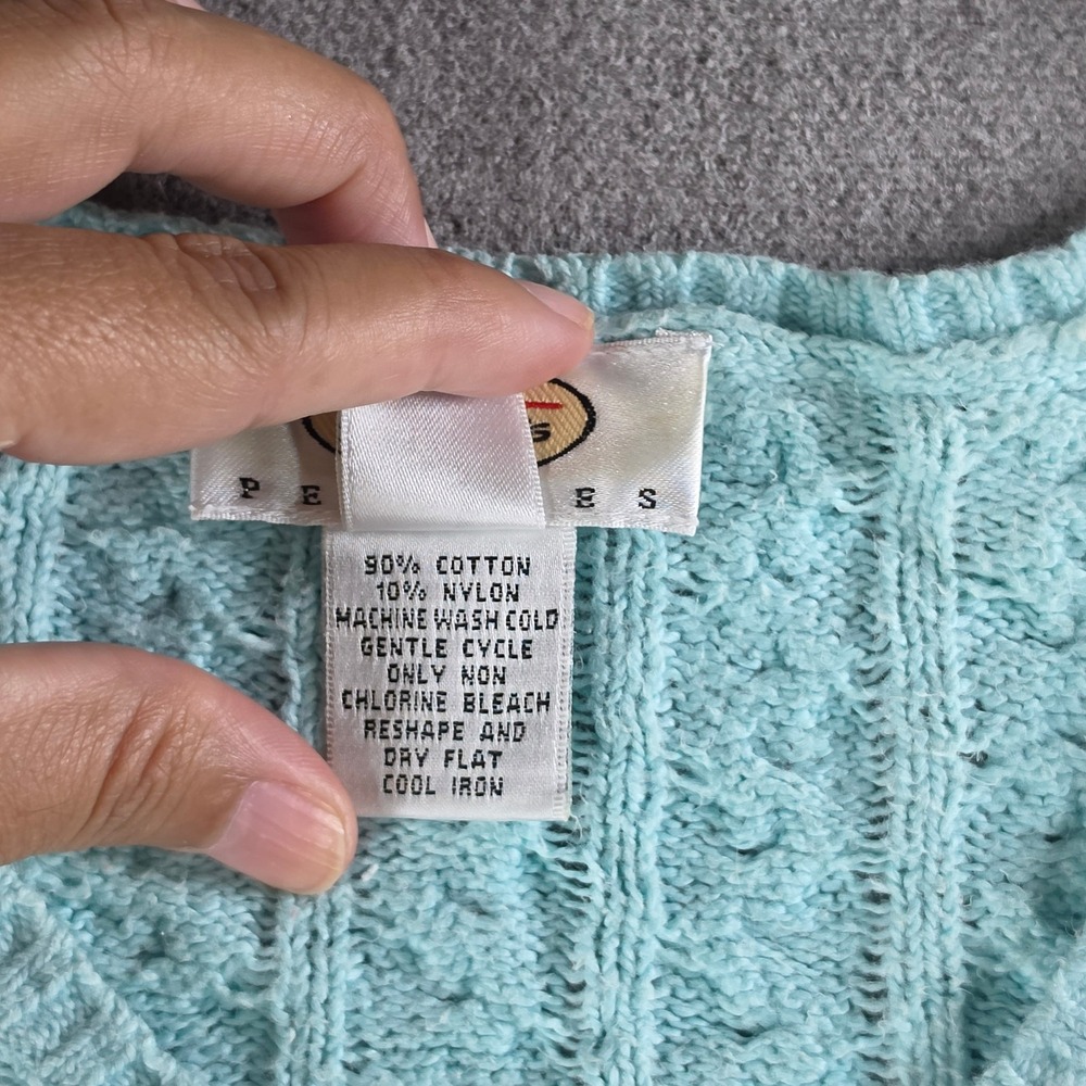 Talbots Sweater Womens Medium Petites Light Blue Cable Knit V-Neck Cotton Blend - Picture 4 of 16